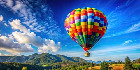 Colorful hot air balloon flying in the clear blue sky