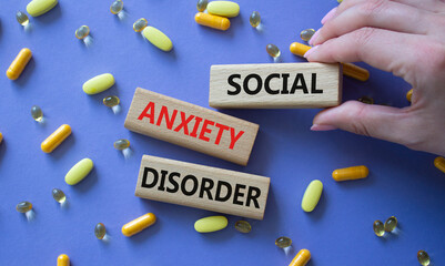 Social Anxiety Disorder symbol. Concept words Social Anxiety Disorder on wooden blocks. Beautiful...