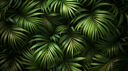 Texture of palm branches, lush green colors of the fronds, perfect for a vibrant and tropical background