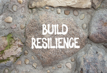 Build resilience symbol. Stone wall with words Build resilience. Beautiful stone background....