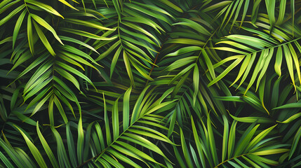 Naklejka premium Texture of palm branches, lush green colors of the fronds, perfect for a vibrant and tropical background