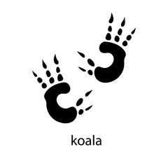 Koala footprint.  Handprint in black color. Vector illustration isolated on white background. For posters, greeting cards, game designs, flyers, banner. © Loya.art