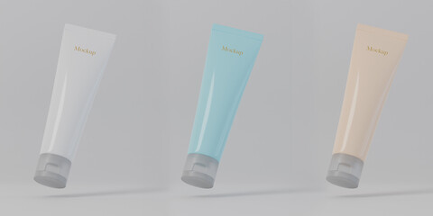 tube of cream on white background, set of cream tubes mock up on white background. 3d rendering.