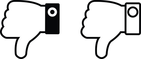 thumbs down. dislike icons set in sketchy flat and line style black vector collection isolated on transparent background. Pointing gesture hands symbol. Feedback concept, negative, poor sign.