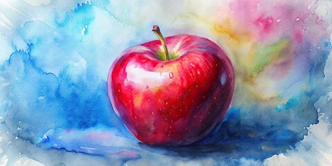 Red apple isolated on background with watercolor texture