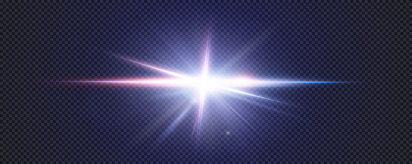 Set of realistic vector  red stars png. Set of vector suns png. Red blue flares with highlights. Horizontal light lines, laser, flash. Red blue special effect, magic of moving fast motion laser beams.