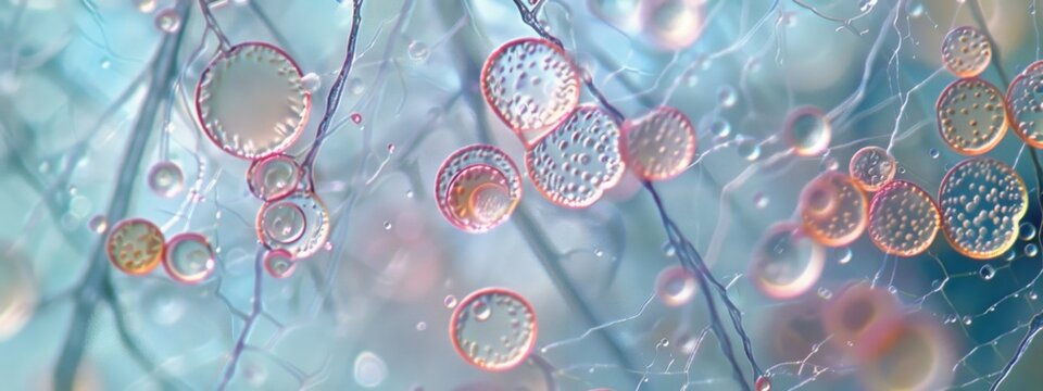 Banner of soil microorganisms close up under the microscope. in a soil samlple from a farm