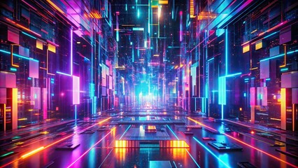 Abstract futuristic background with digital glitch and neon colors