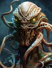 Obraz premium portrait of an alien creature with many tentacles and yellowgreen eyes