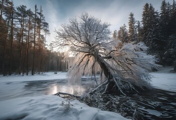 Fototapeta premium snow covered trees in winter