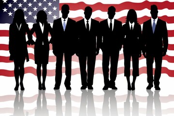 Illustration of Politicians in Front of American Flag