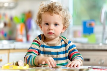 Child Setting Savings Goals with Chart and Colorful Stickers