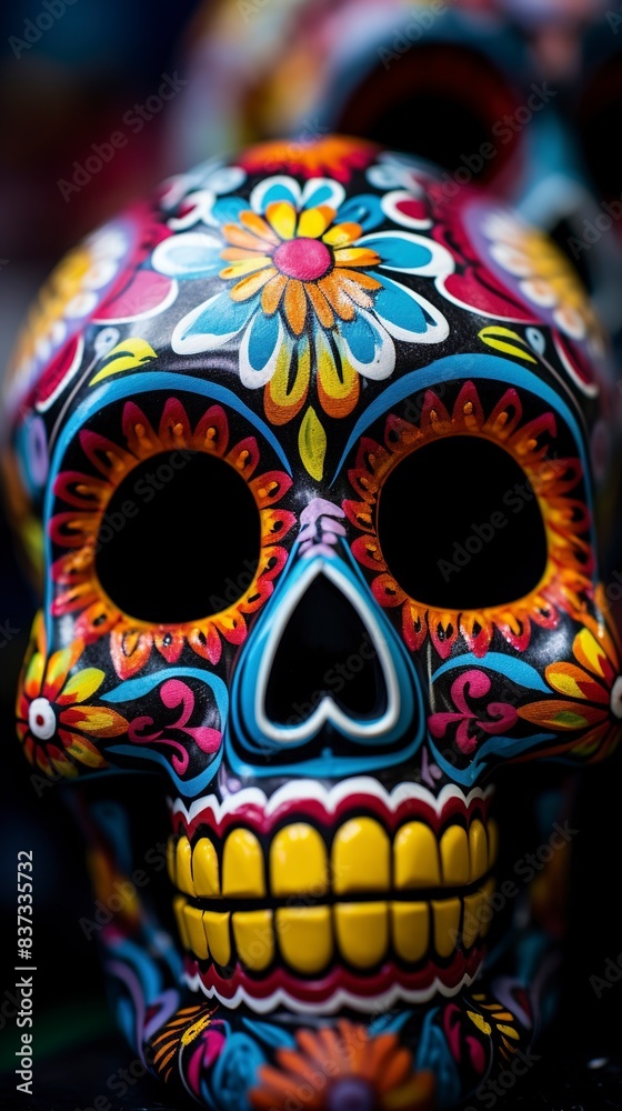 Wall mural Human skulls are full of colorful variations, generative ai