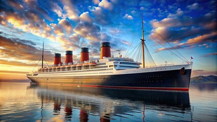 Luxurious ocean liner Queen Mary, sister ship of Titanic with copy space