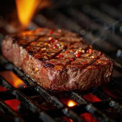 Solomillo, o filete de carne de muy buena calidad a la braza, al fuego, lista para comer.