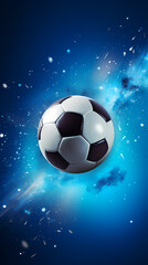 Fototapeta premium Soccer ball flying on blue background