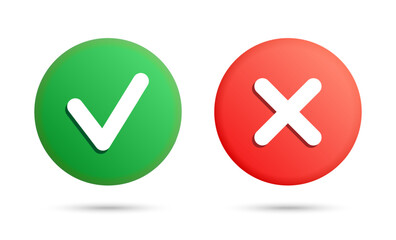 A green checkmark and red cross icons, isolated on a white background, symbolizing approval and disapproval, vector set.