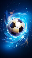 Fototapeta premium Soccer ball flying on blue background