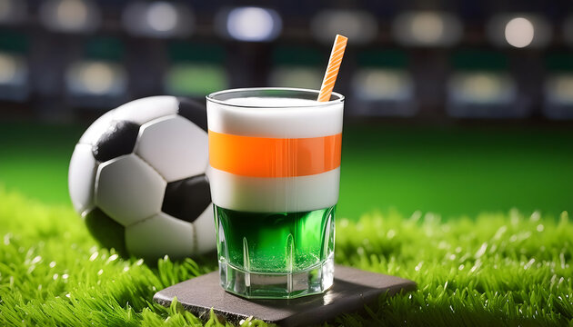 irischer, irisch, cocktail, in, den, farbe, der, flagge, gastro, neu, close up, fahne, orange, gr&uuml;n, fussball, weiss, gras, em, Europameisterschaft, Meisterschaft, europa, Strohalm, Getr&auml;nk, photo