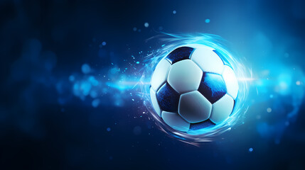 Naklejka premium Soccer ball flying on blue background