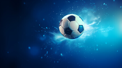 Soccer ball flying on blue background