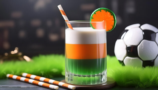 irischer, irisch, cocktail, in, den, farbe, der, flagge, gastro, neu, close up, fahne, orange, gr&uuml;n, fussball, weiss, gras, em, Europameisterschaft, Meisterschaft, europa, Strohalm, Getr&auml;nk, photo