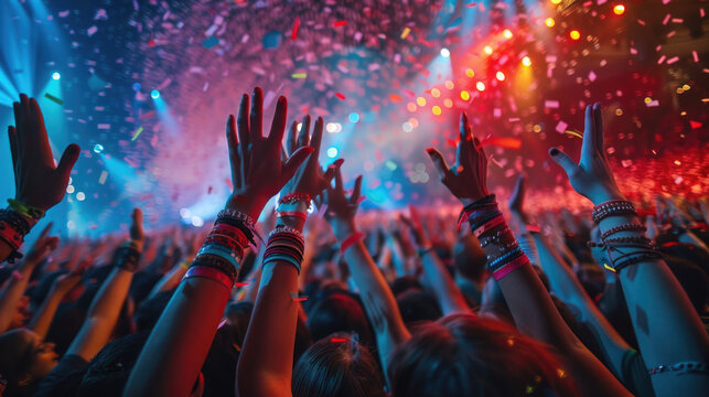 Festividad, estadio de conciertos con una gran inauguraci&oacute;n fuegos artificiales y colores.