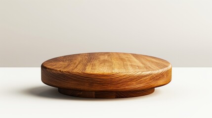 Minimalist scene featuring a polished wooden pedestal against a plain background. Modern product display concept with copy space.
