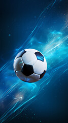Fototapeta premium Soccer ball flying on blue background