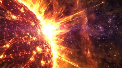 Realistic Solar Storm at Sun Surface close up from sun High Resolution Astronomical Image astral 