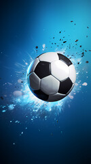 Naklejka premium Soccer ball flying on blue background