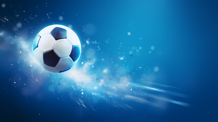 Naklejka premium Soccer ball flying on blue background