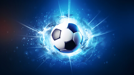 Naklejka premium Soccer ball flying on blue background