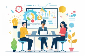 Fototapeta premium three business people working together, teamwork and team conception concept