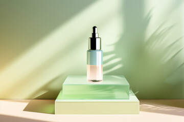 Serene Serum Bottle with Pastel Background and Shadows