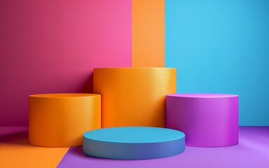 Product showcase multi level still life in bright colorful setting. Studio lighting. Space for the product image, logo, or text