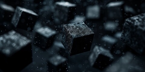 Matte black cubes arranged in a geometric pattern creating a modern and minimalist abstract design