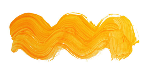 Art Oil and Acrylic smear painting blot Wave line shape element. Abstract texture yellow orange color brushstroke stain isolated on white background.