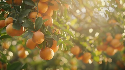 Fresh Oranges on Tree with Irrigation System