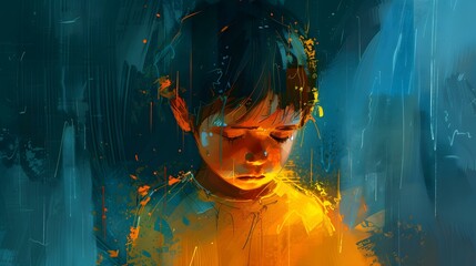 sad boy with blue background