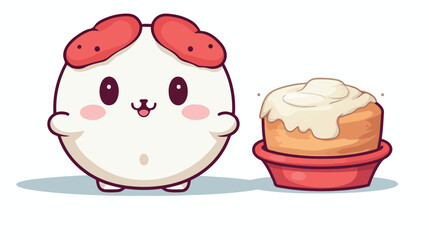 Cute mirror character eating steamed buns  cute style