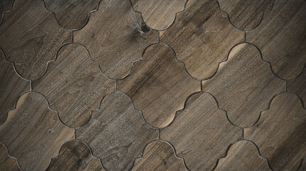 Shabby chic tile design made of wood tiles in a geometric pattern on a floor or wall