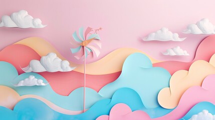 An illustration of a weather vane spinning in the wind, created in a pastel-colored 3D papercut style