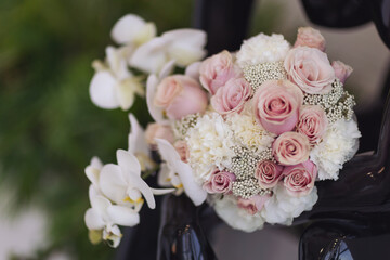 beautiful wedding bouquet. the bouquet of flowers of the bride. Beautiful wedding bouquet in happy...