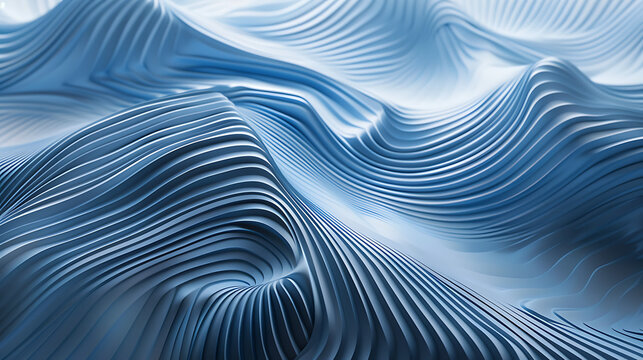an abstract design with a gradient of blue hues. The parallel lines create a three-dimensional effect, curving and converging toward the center