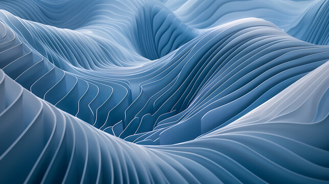 an abstract design with a gradient of blue hues. The parallel lines create a three-dimensional effect, curving and converging toward the center