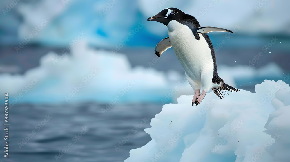 Wall mural adelie penguin jumping between two ice floes - Wall murals