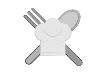 Cuchara y tenedor con sombrero de chef. 