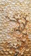 Abstract artistic background, flowers, branches, gold, and canvas painting. Brush. Oil painting, modern art, ink, alcohol can be used for wall decoration, wallpaper, murals. AI generated illustration