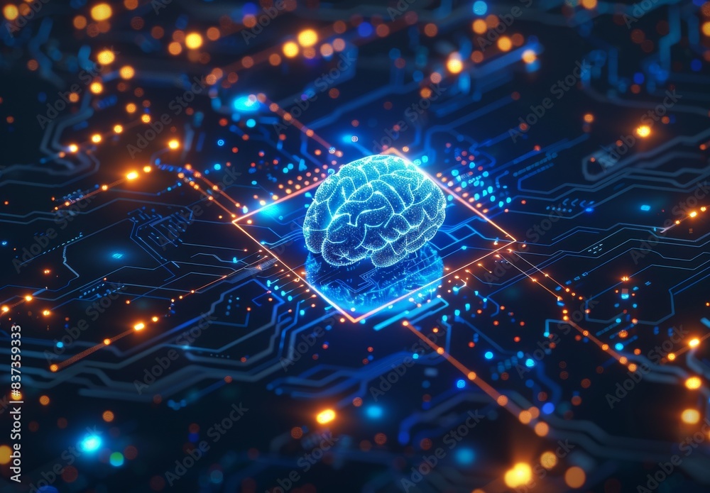 Poster the concept of machine learning, artificial intelligence, deep learning, and the future. abstract wi